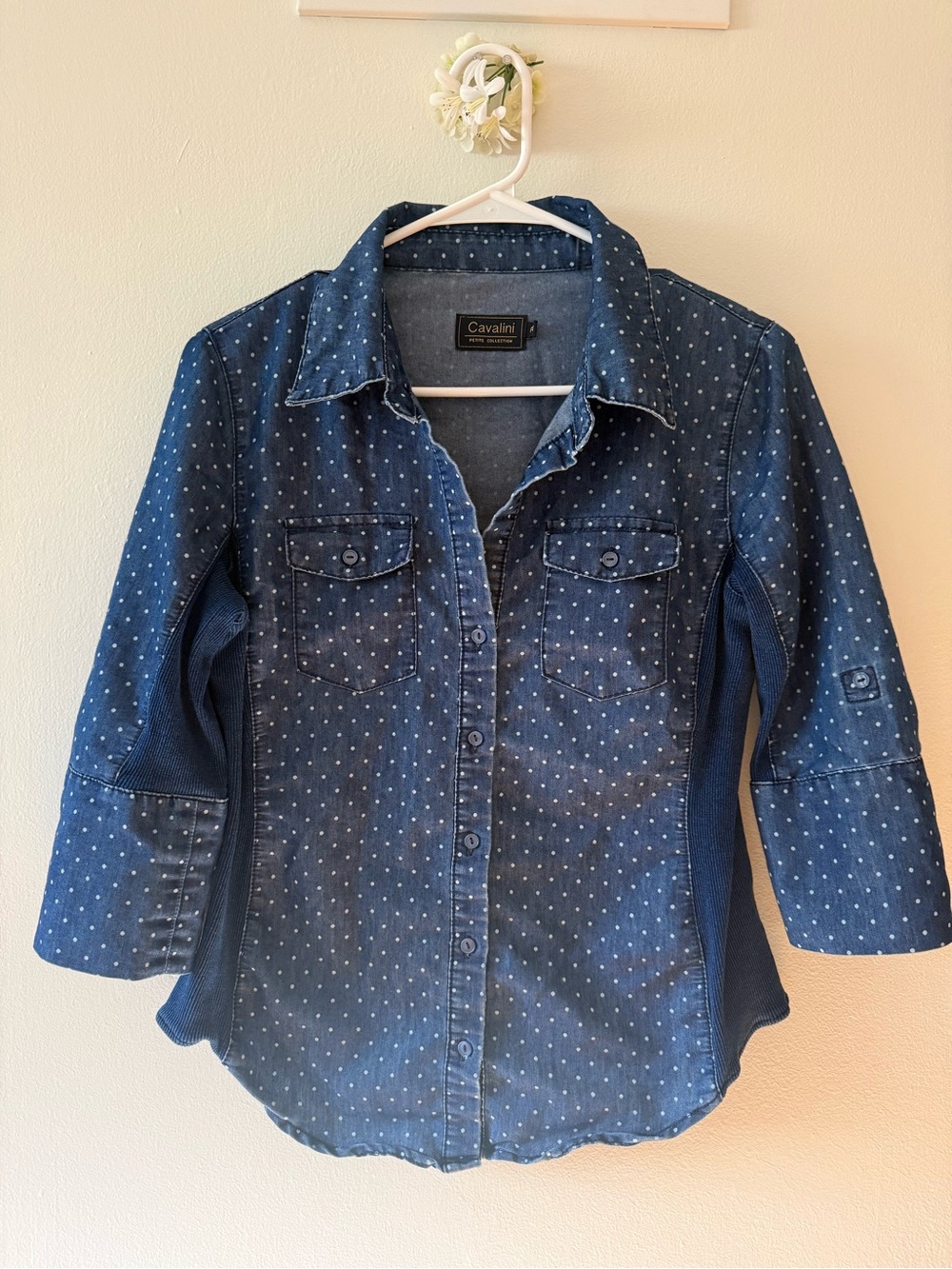 Cavalini Girls Blue Polka Dot Denim Button-Up Shirt